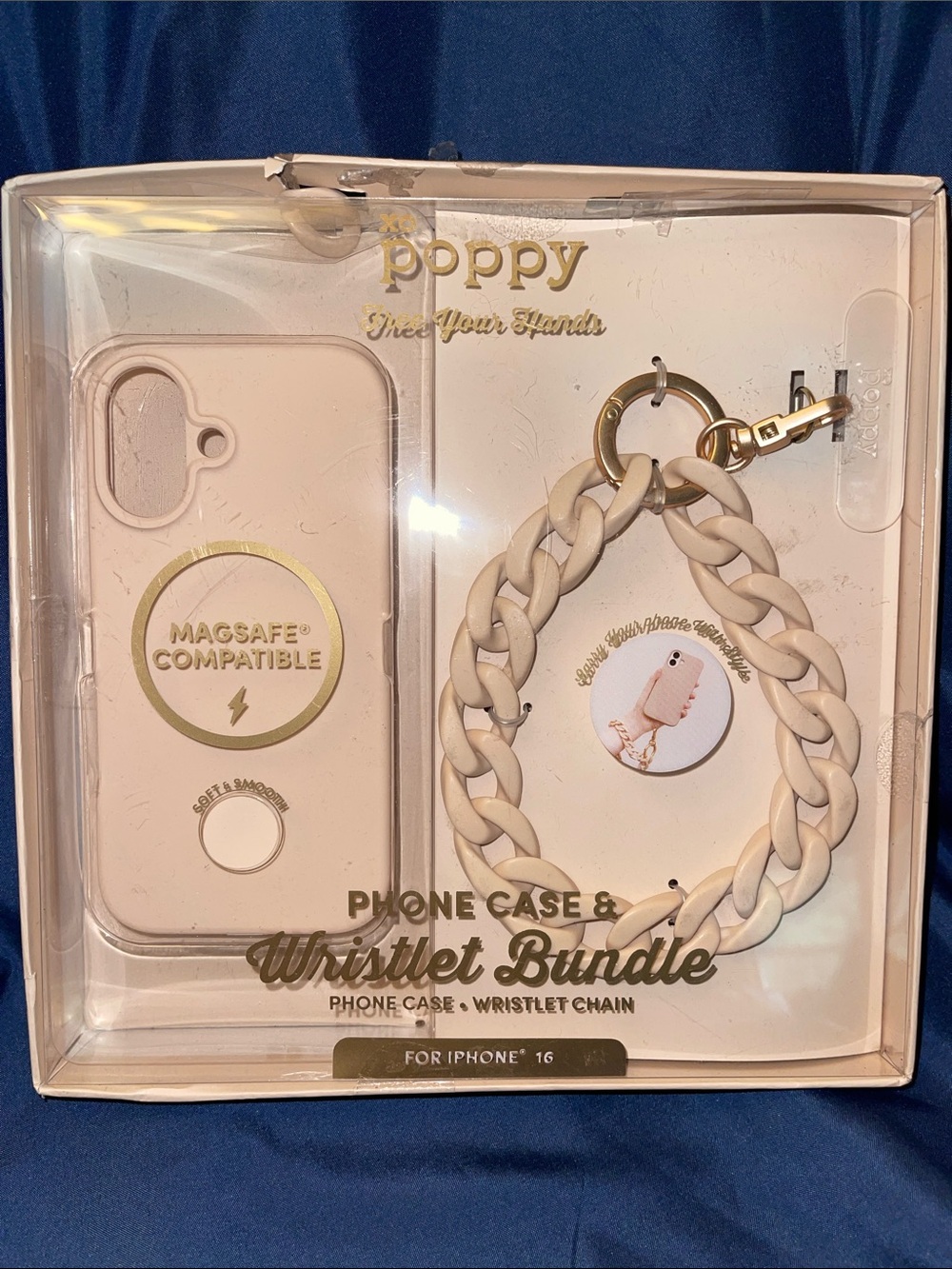 XO Poppy MagSafe-Compatible Beige Phone Case with Matching Wristlet Chain